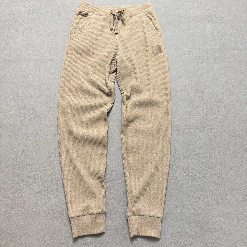 Alo Muse Sweatpants Womens Small Beige Jogger Lounge Cozy Ribbed Casual Yoga